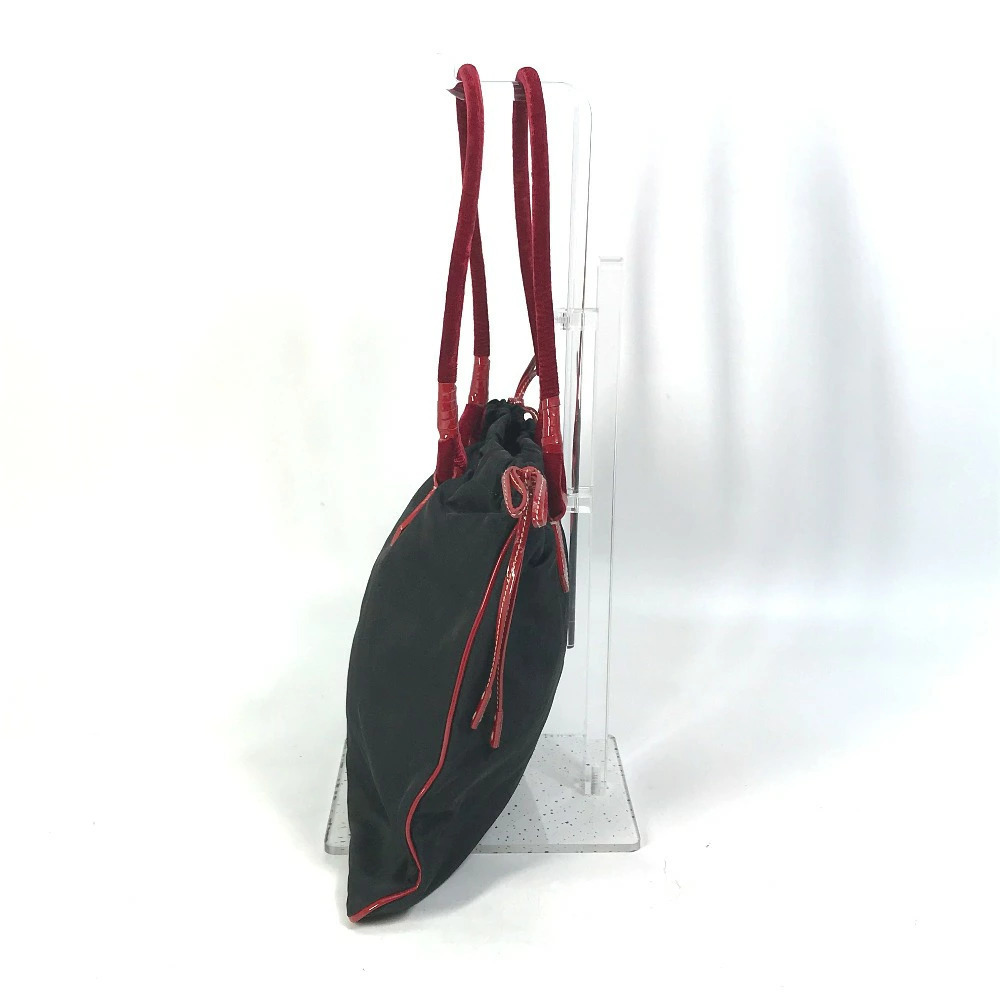 PRADA Bicolor Logo Drawstring Tote Bag Shoulder Handbag Enamel Black - Picture 4 of 15